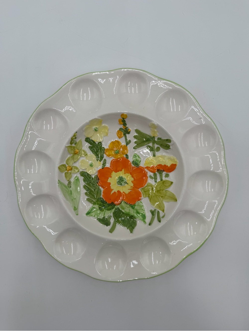 Vintage LEFTON Deviled Egg Plate Summer Flowers 384 Mid Century Floral 10”